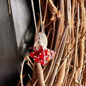 Sterling Silver Red Cluster Pendant Necklace